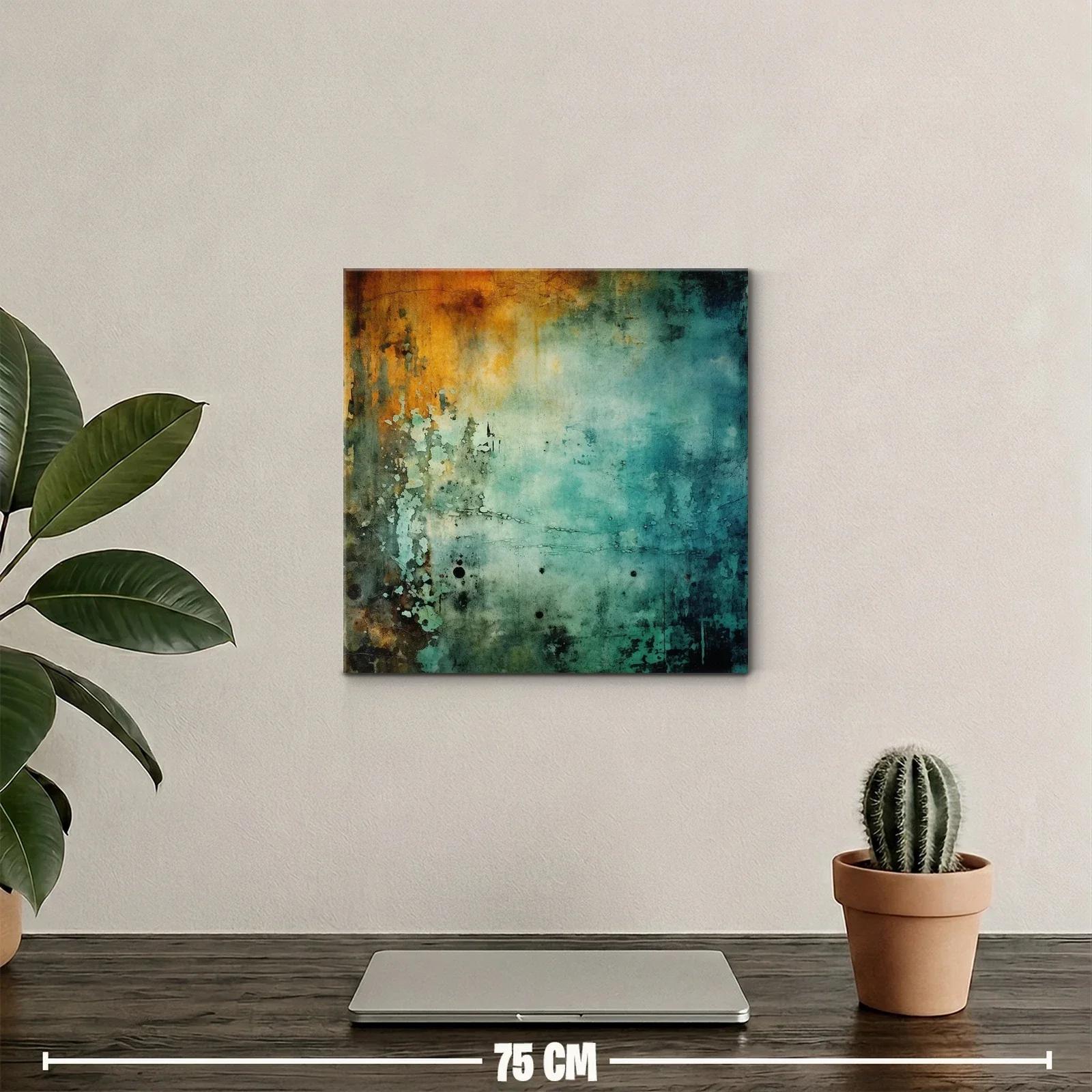 Cuadro abstracto con texturas y tonos cálidos y fríos — miniatura 2