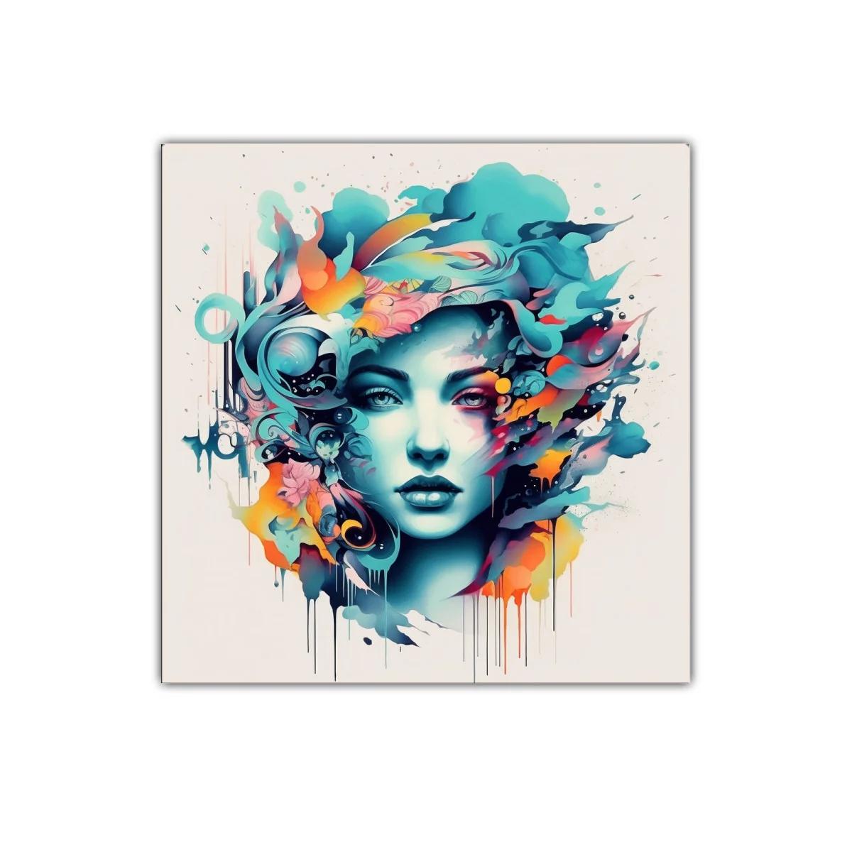 Rostro femenino con expresiones de color y movimiento