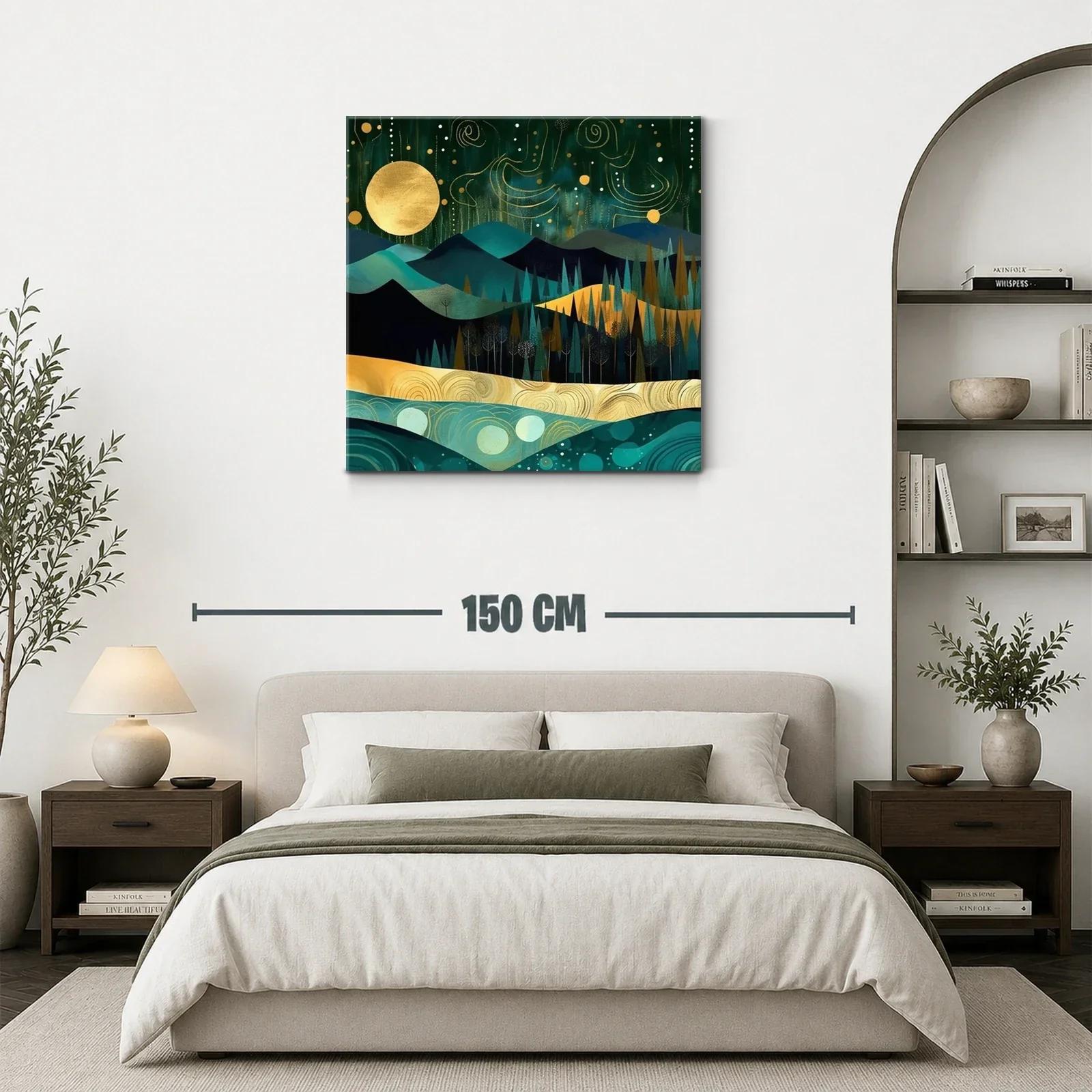 Paisaje nocturno con luna dorada y montañas estilizadas — miniatura 3