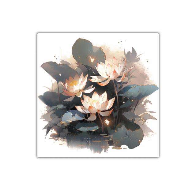 Flores de loto blancas con hojas en colores suaves