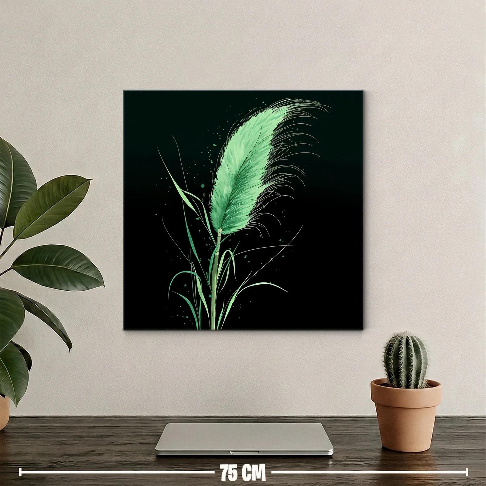 Pluma verde delicada sobre fondo negro elegante — miniatura 2