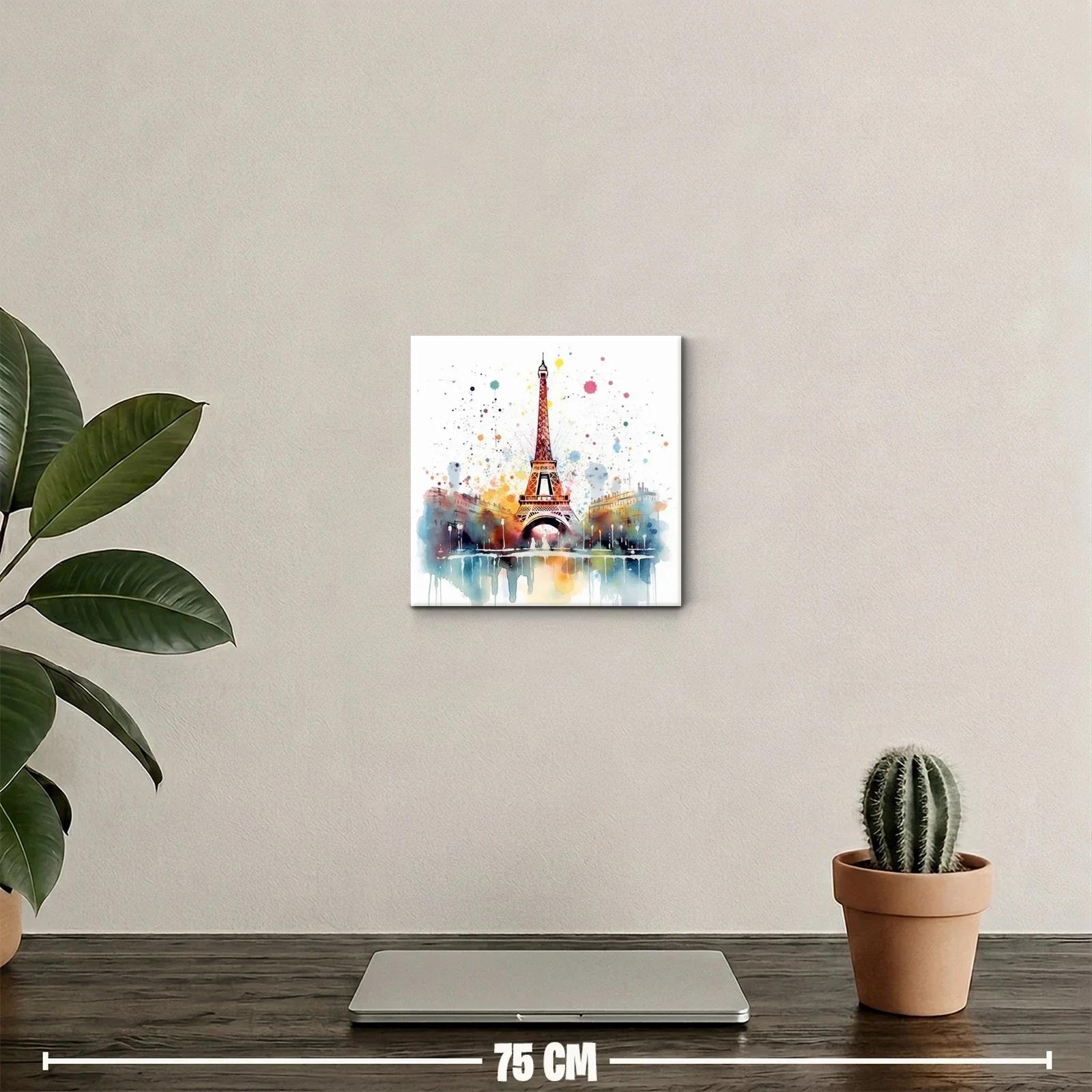 Cuadro Torre Eiffel con efecto acuarela y salpicaduras — miniatura 2