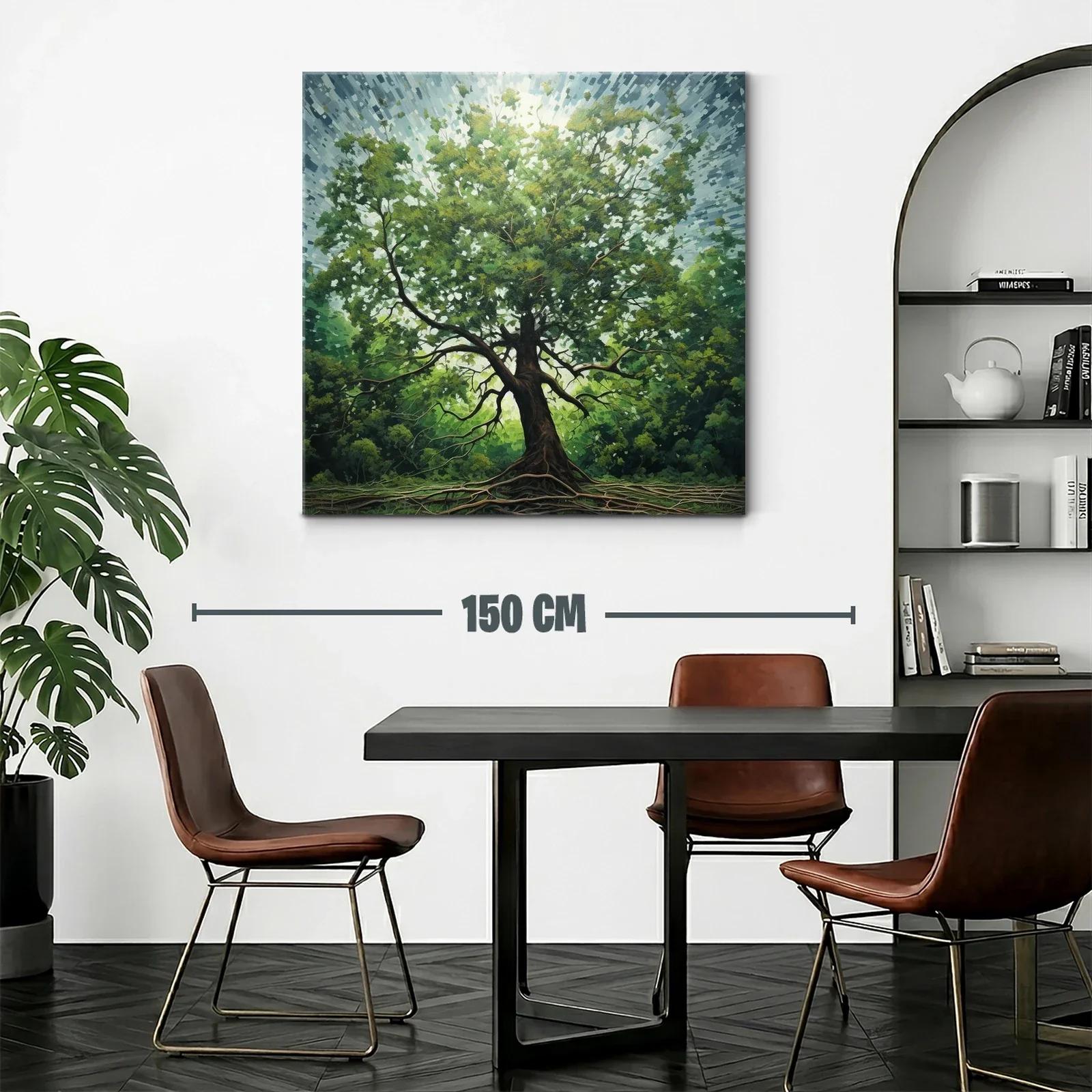 Árbol frondoso iluminado con raíces visibles y cielo radiante — miniatura 2