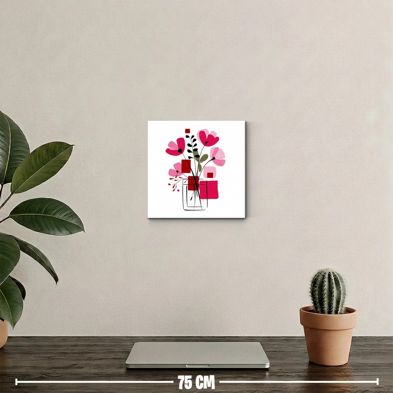Cuadro decorativo de flores abstractas en tonos rosas y rojos — miniatura 2