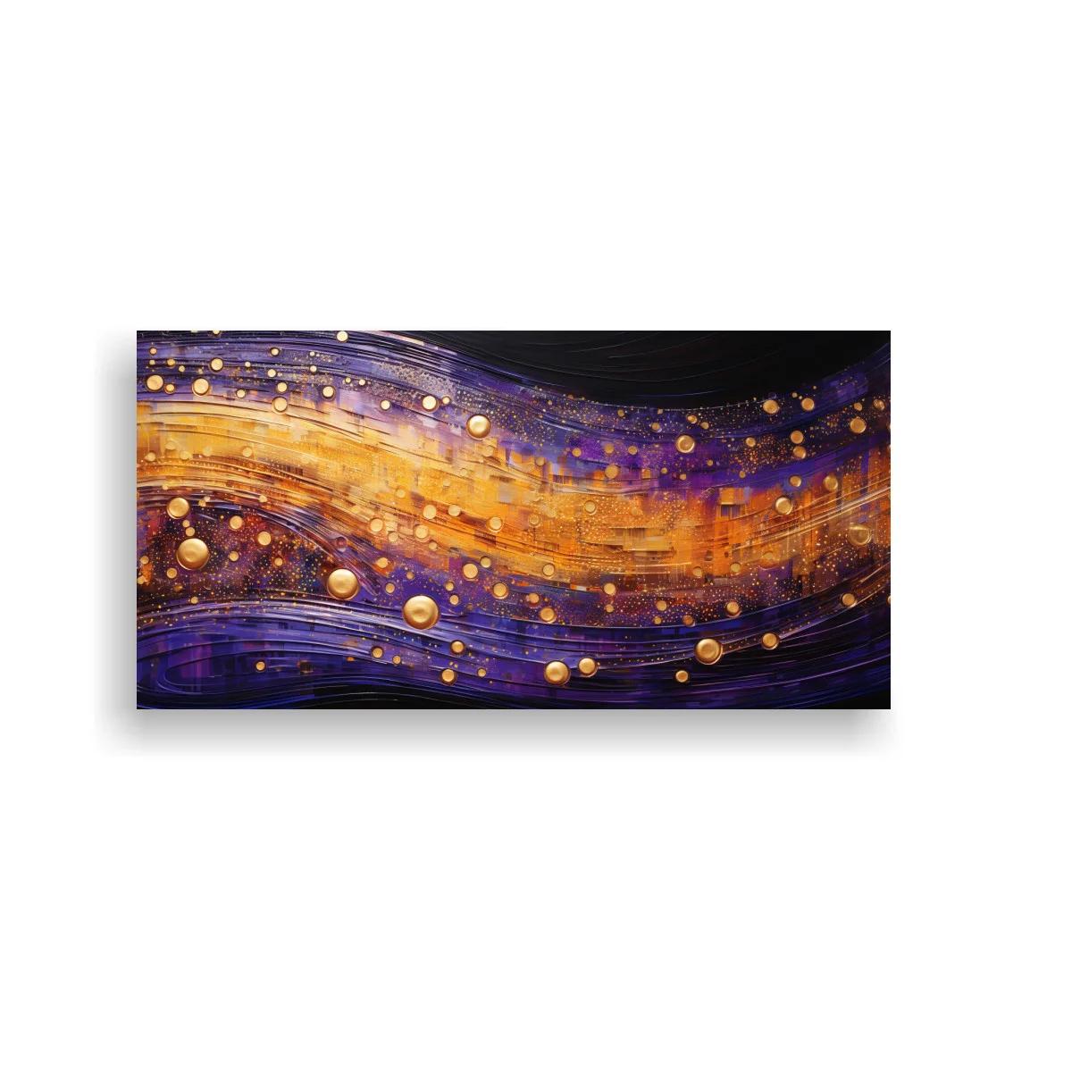 Cuadro ondas abstractas doradas y violetas con puntos luminosos — imagen principal