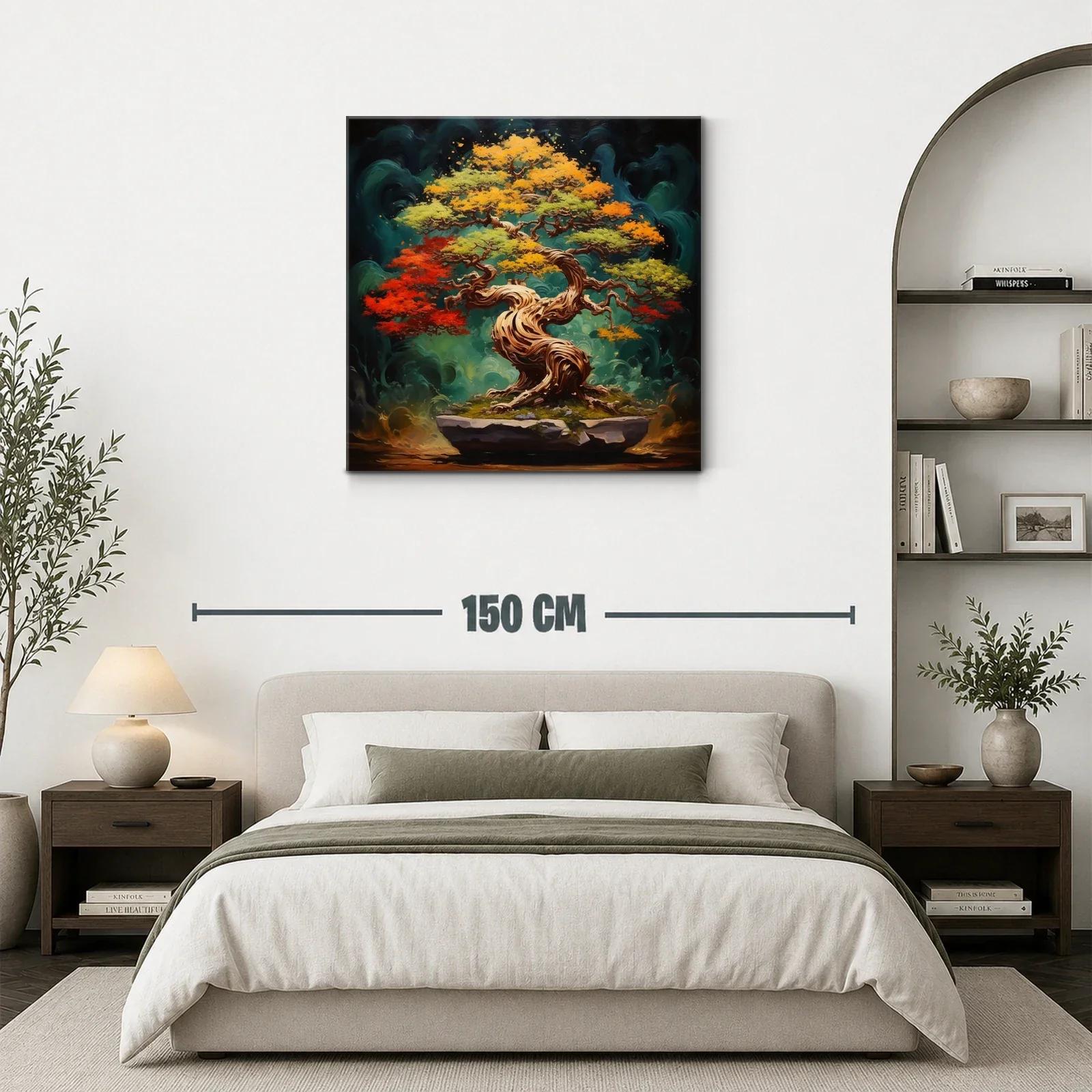 Árbol bonsái en vibrantes tonos otoñales y fondo místico — miniatura 3