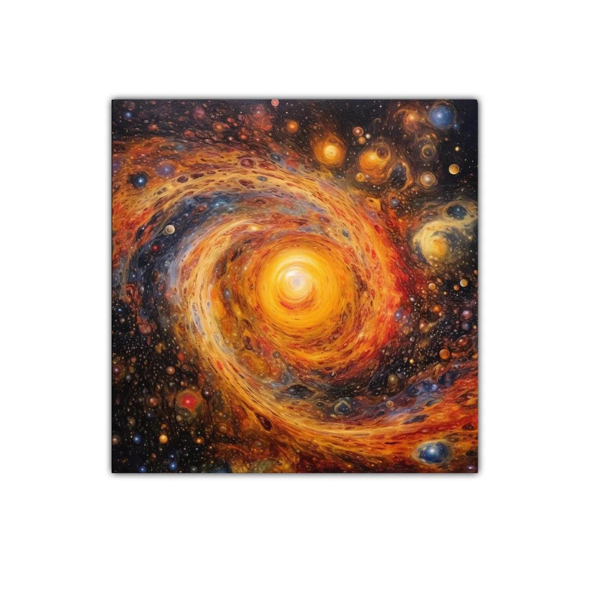 Cuadro con espiral cósmica de vibrantes tonos cálidos y fríos