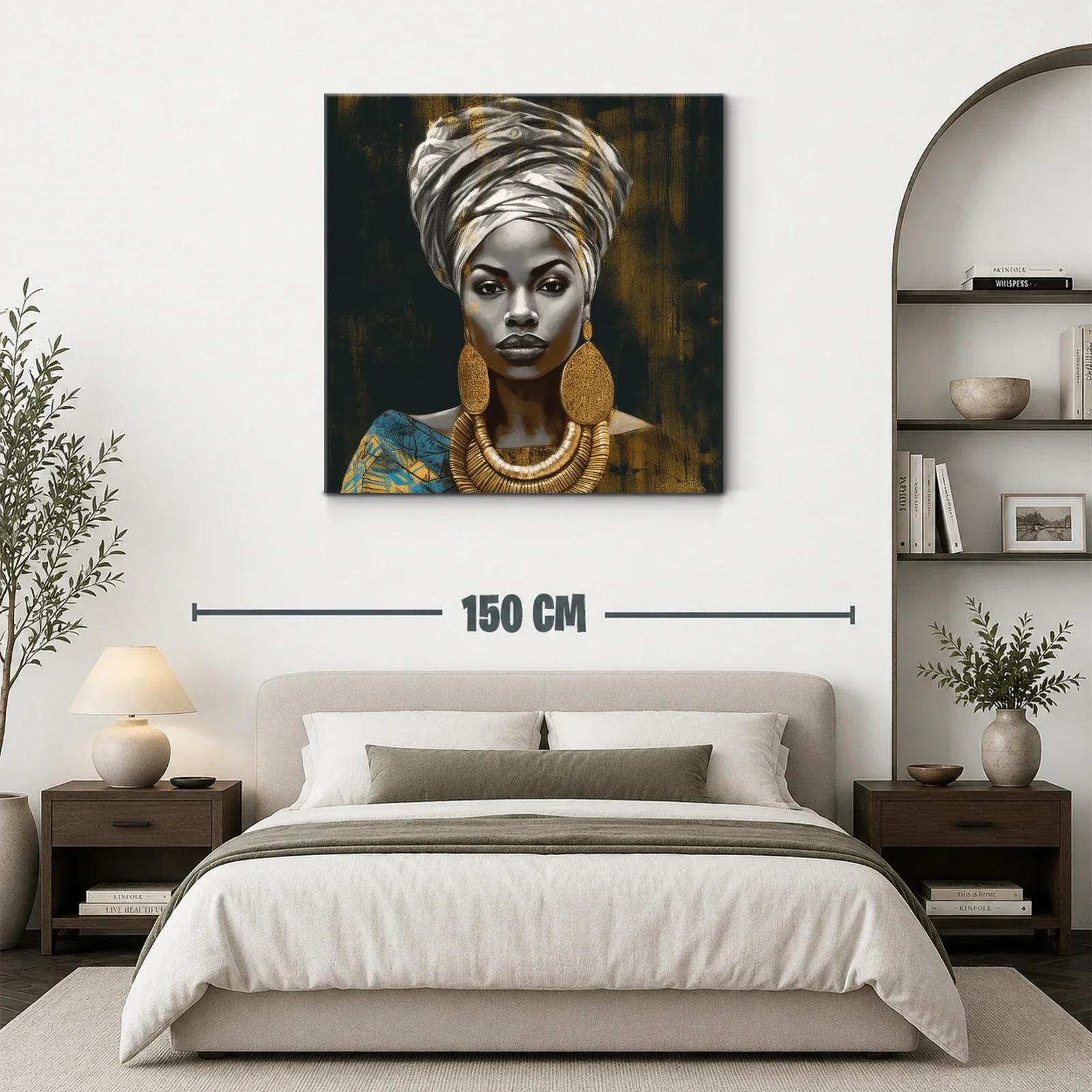 Retrato elegante de mujer con joyas doradas y turbante — miniatura 3