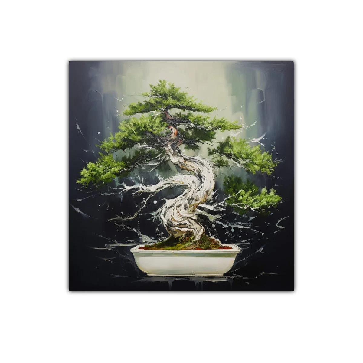 Cuadro decorativo con bonsái y fondo oscuro elegante — miniatura 1