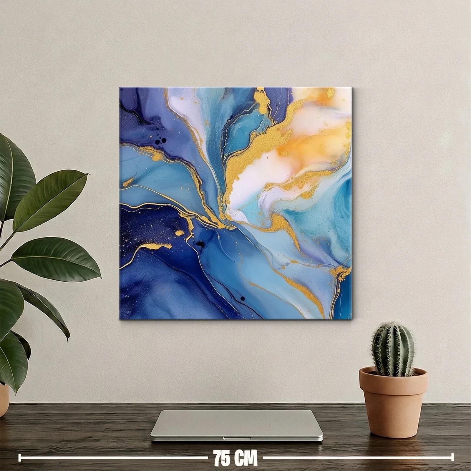 Cuadro abstracto en tonos azules y dorados sofisticados — miniatura 2