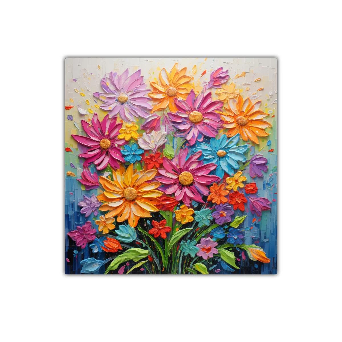 Cuadro flores vibrantes con tonos cálidos y fríos — imagen principal