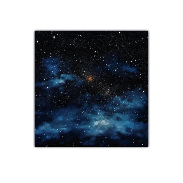 Cuadro de cielo estrellado con nebulosas azules y destellos blancos