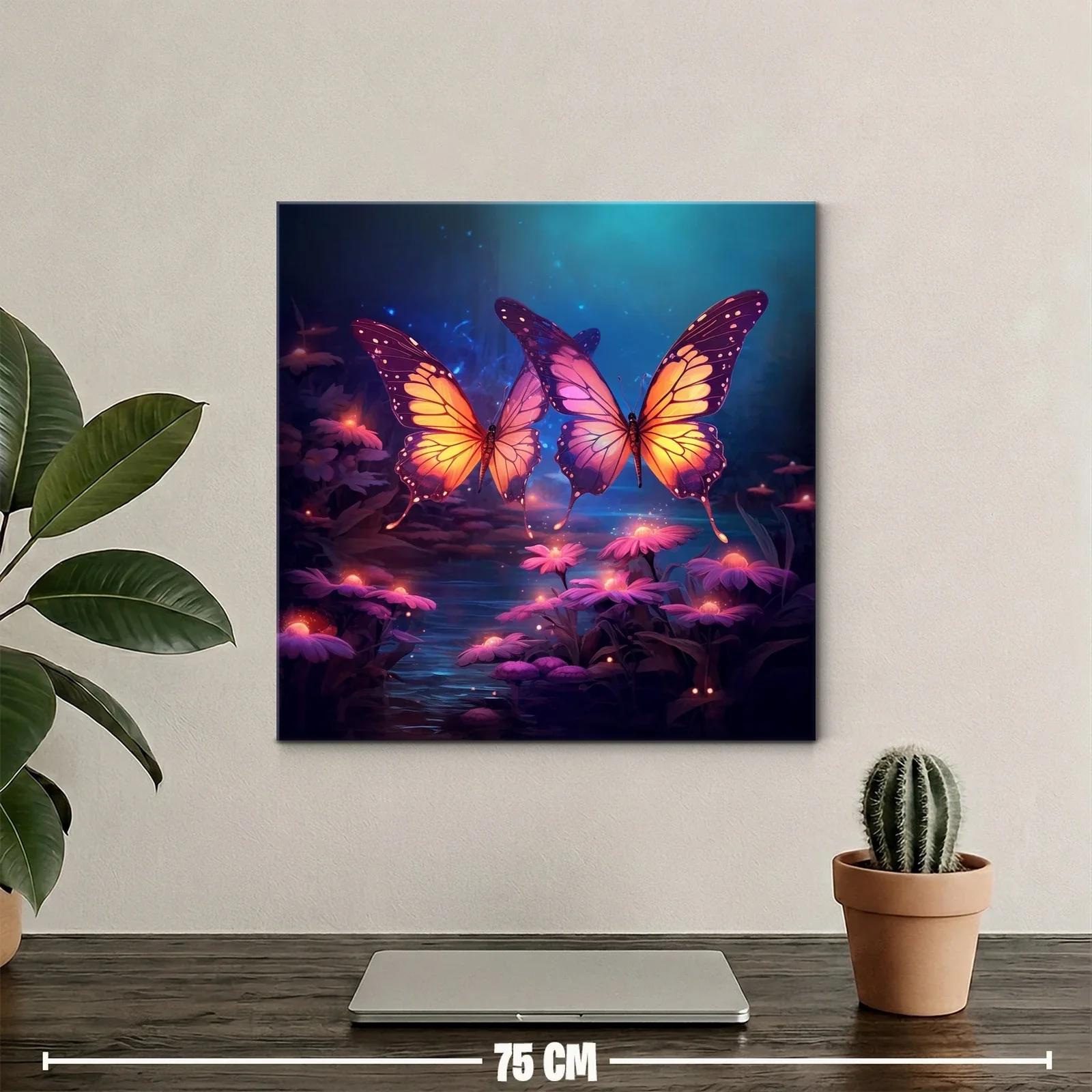 Mariposas luminosas sobre flores en bosque encantado — miniatura 2