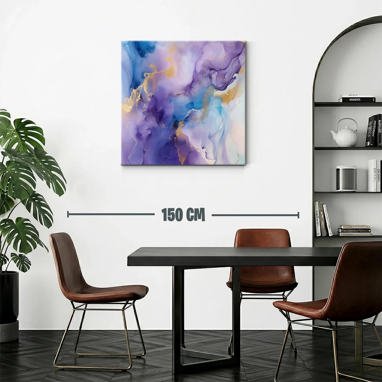 Cuadro abstracto en tonos violeta azul y dorado — miniatura 2