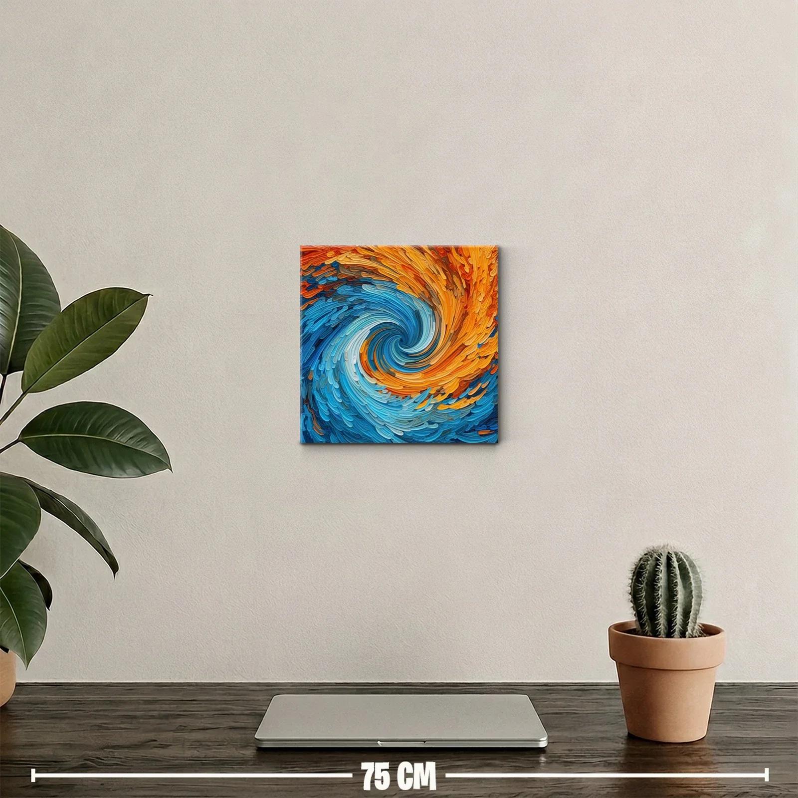 Cuadro abstracto con remolino de tonos azules y anaranjados — miniatura 2