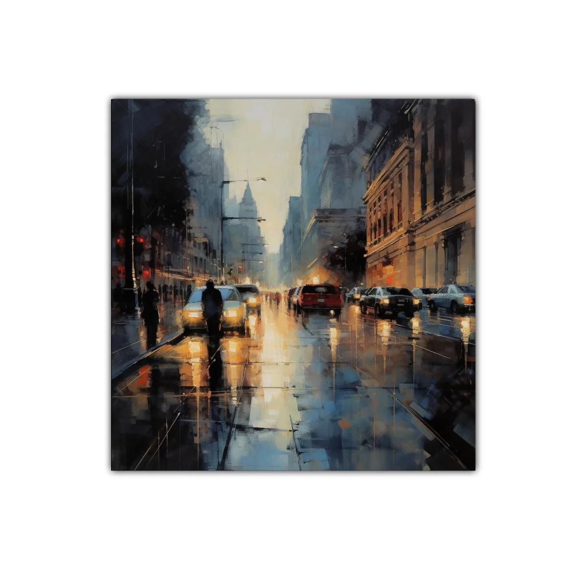 Atardecer urbano con reflejos de luz y movimiento