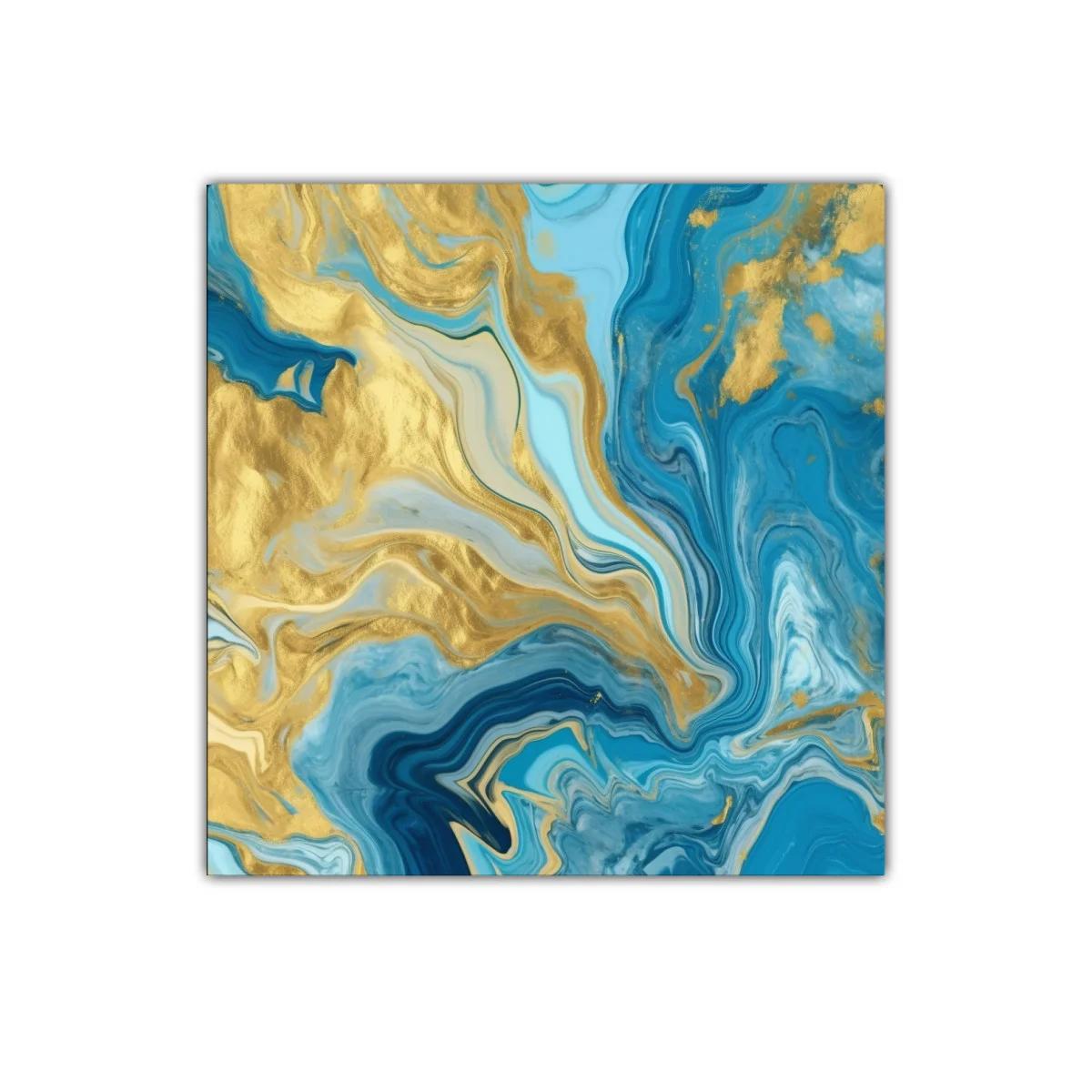 Cuadro abstracto tonos azul y dorado para decoración moderna — miniatura 1