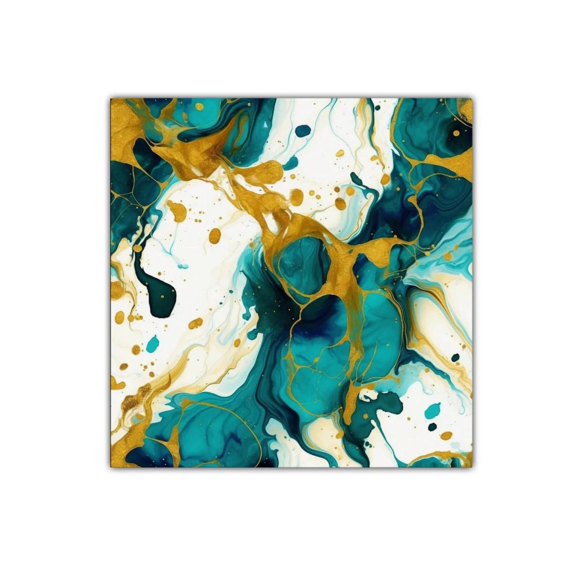 Cuadro abstracto con tonos turquesa y dorados vibrantes — imagen principal