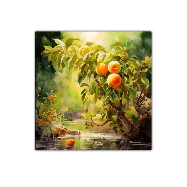 Cuadro decorativo de frutas maduras en jardín luminoso