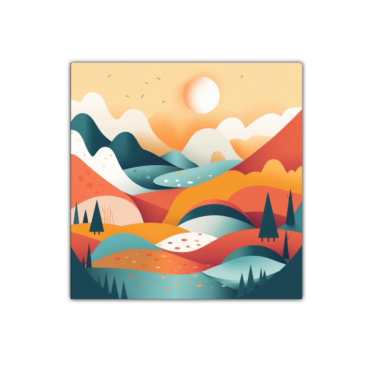 Cuadro decorativo paisaje abstracto tonos cálidos y fríos