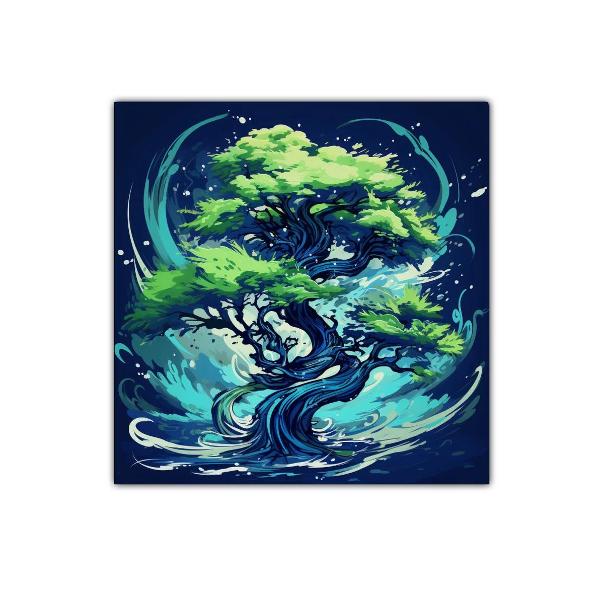 Árbol vibrante en movimiento con tonos verdes y azules — imagen principal