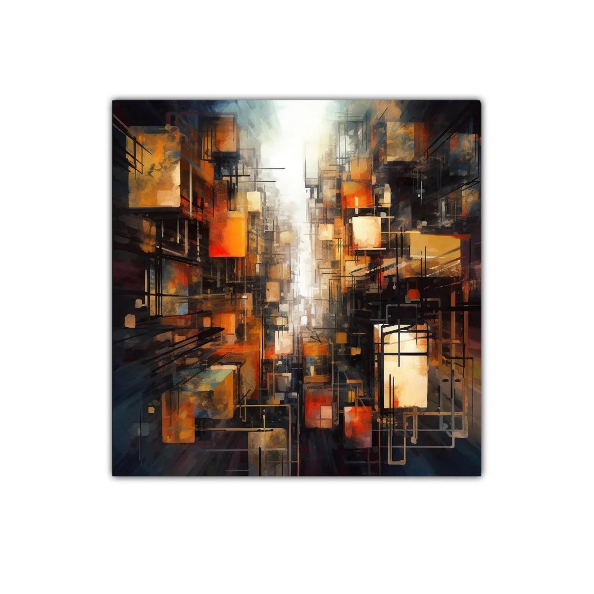 Composición abstracta urbana con tonos cálidos y estructurados