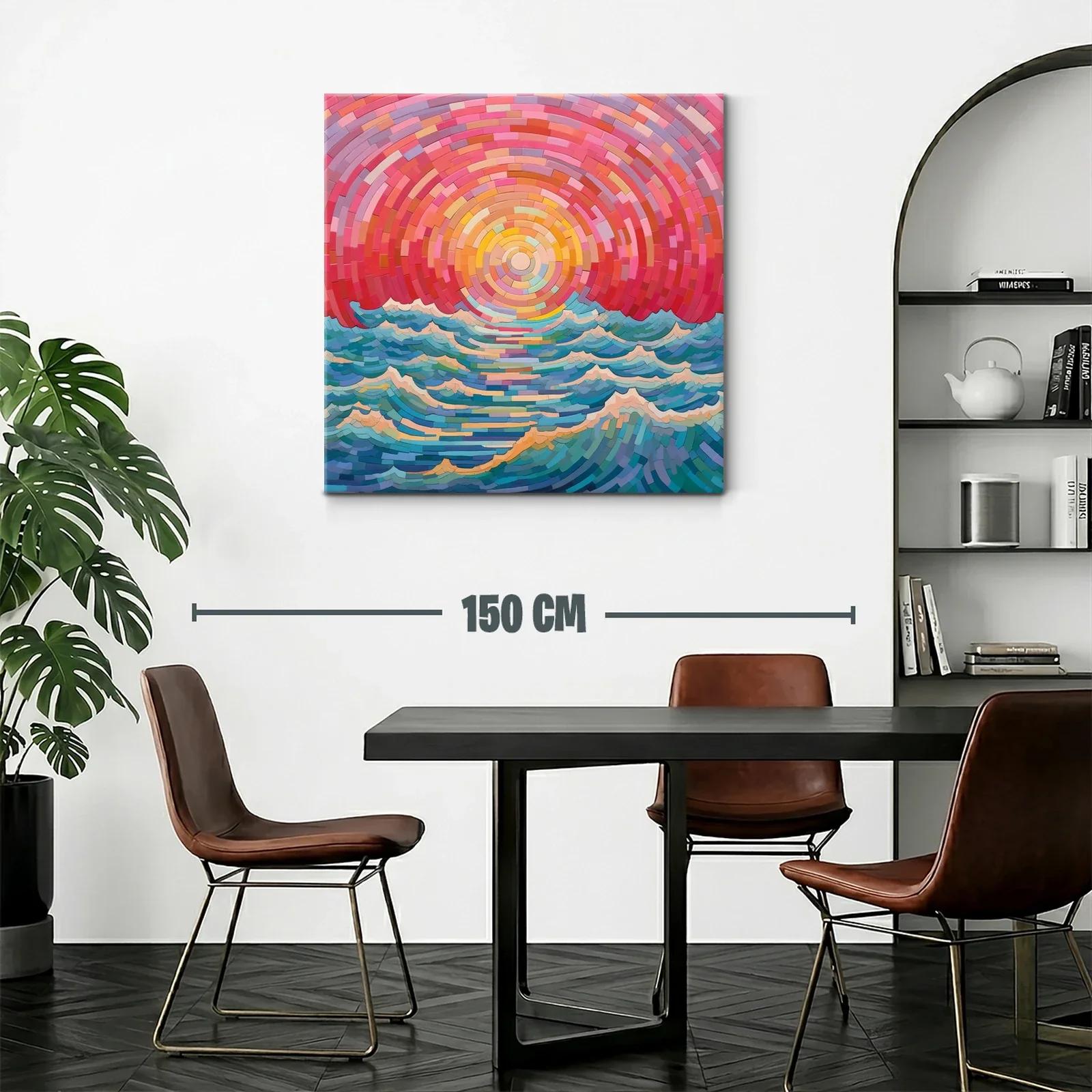Cuadro vibrante con olas y sol en tonos cálidos y fríos — miniatura 2