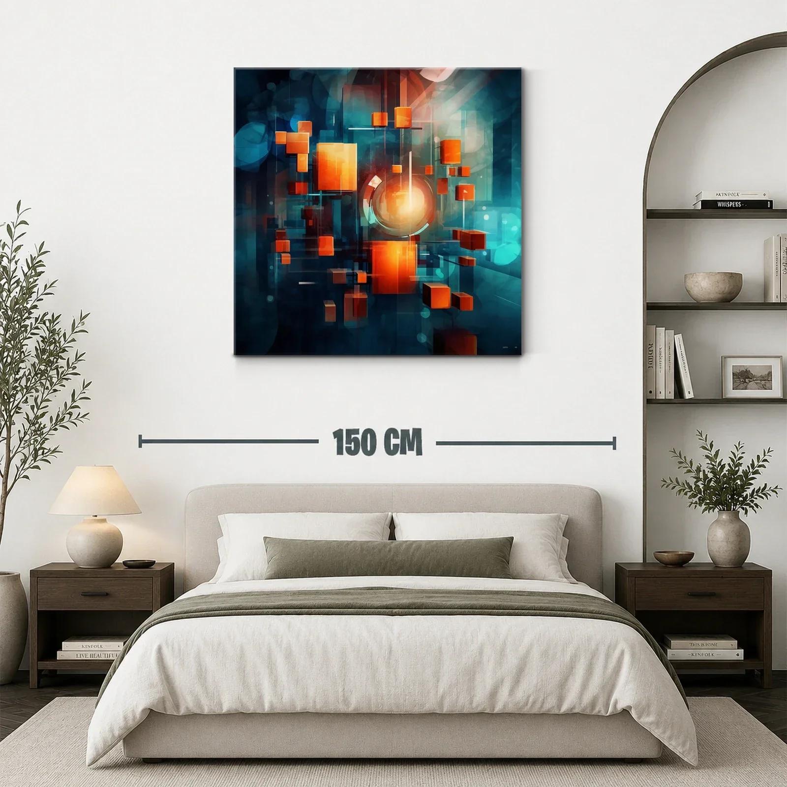 Composición abstracta con cubos naranjas flotantes en fondo azul — miniatura 3