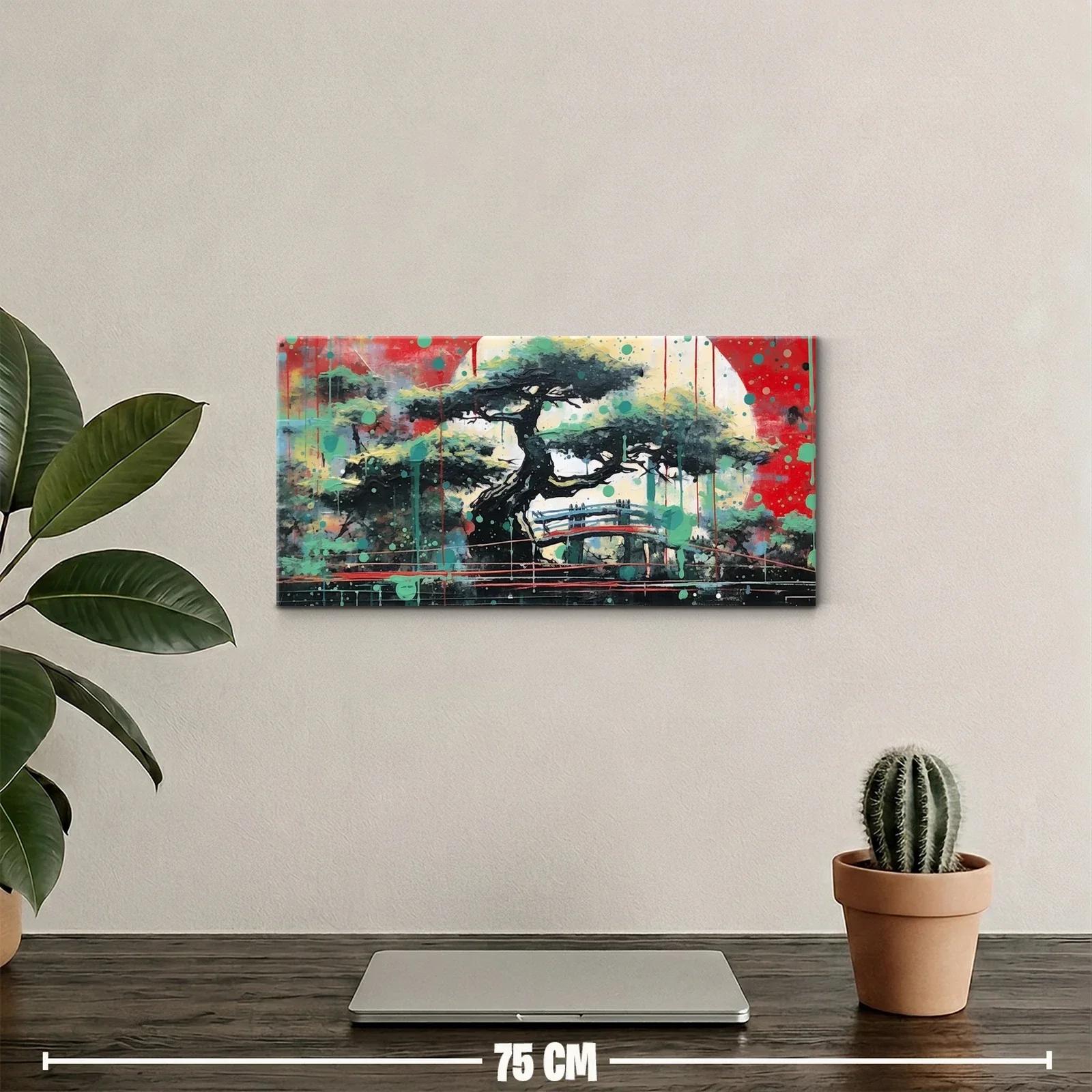 Cuadro árbol de acacia con manchas turquesa y rojas — miniatura 2