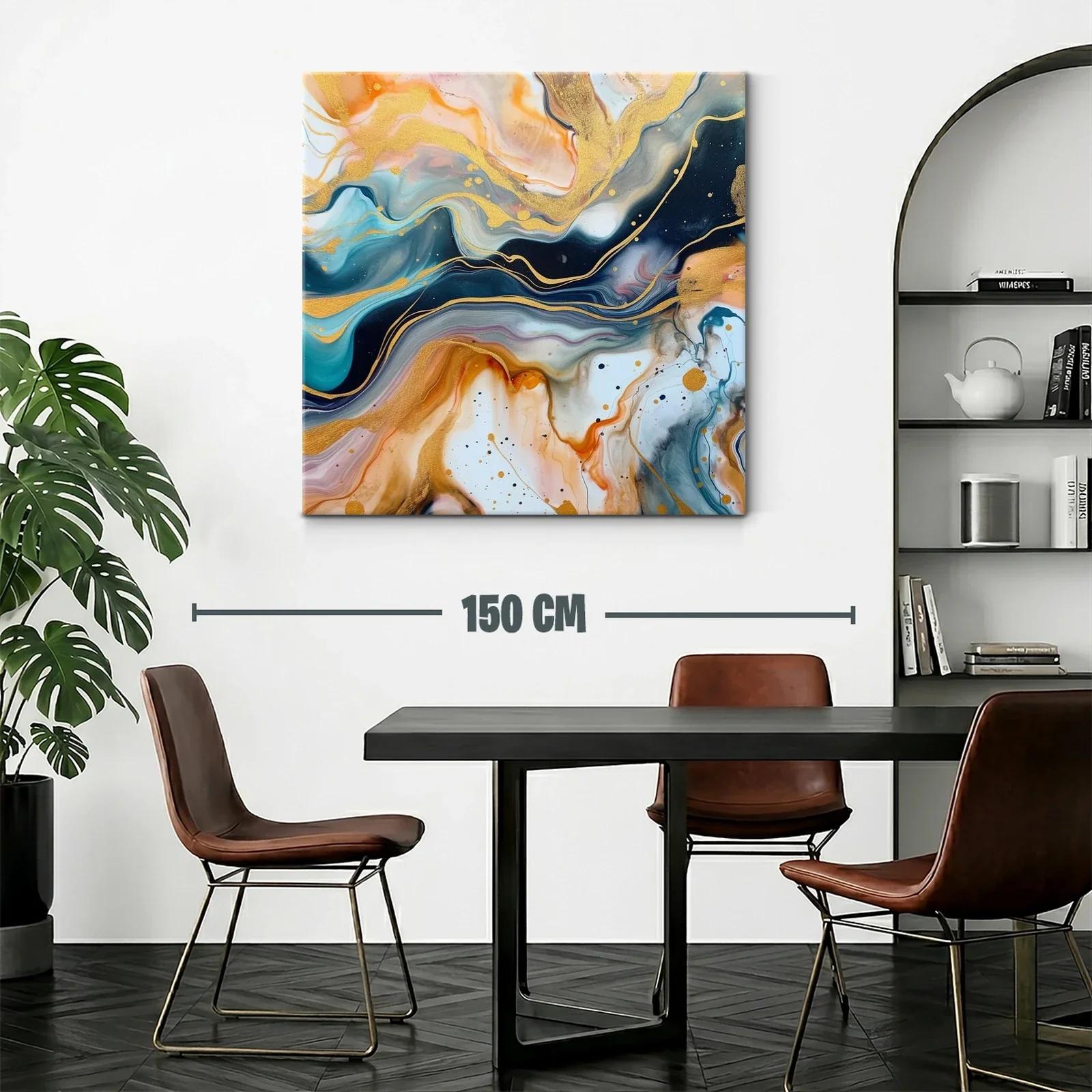 Cuadro abstracto con tonos dorados y azules intensos — miniatura 2