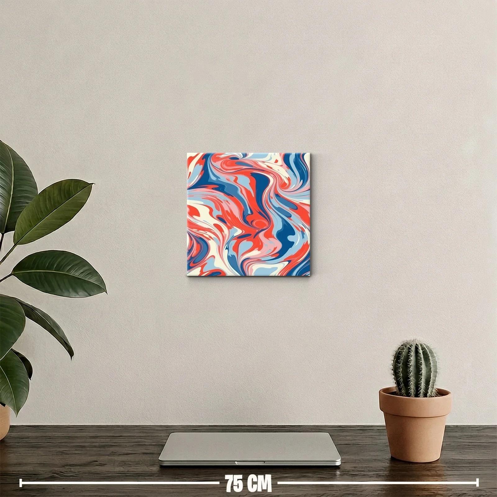 Cuadro Abstracto con Ondulaciones en Tonos Rojos y Azules — miniatura 2