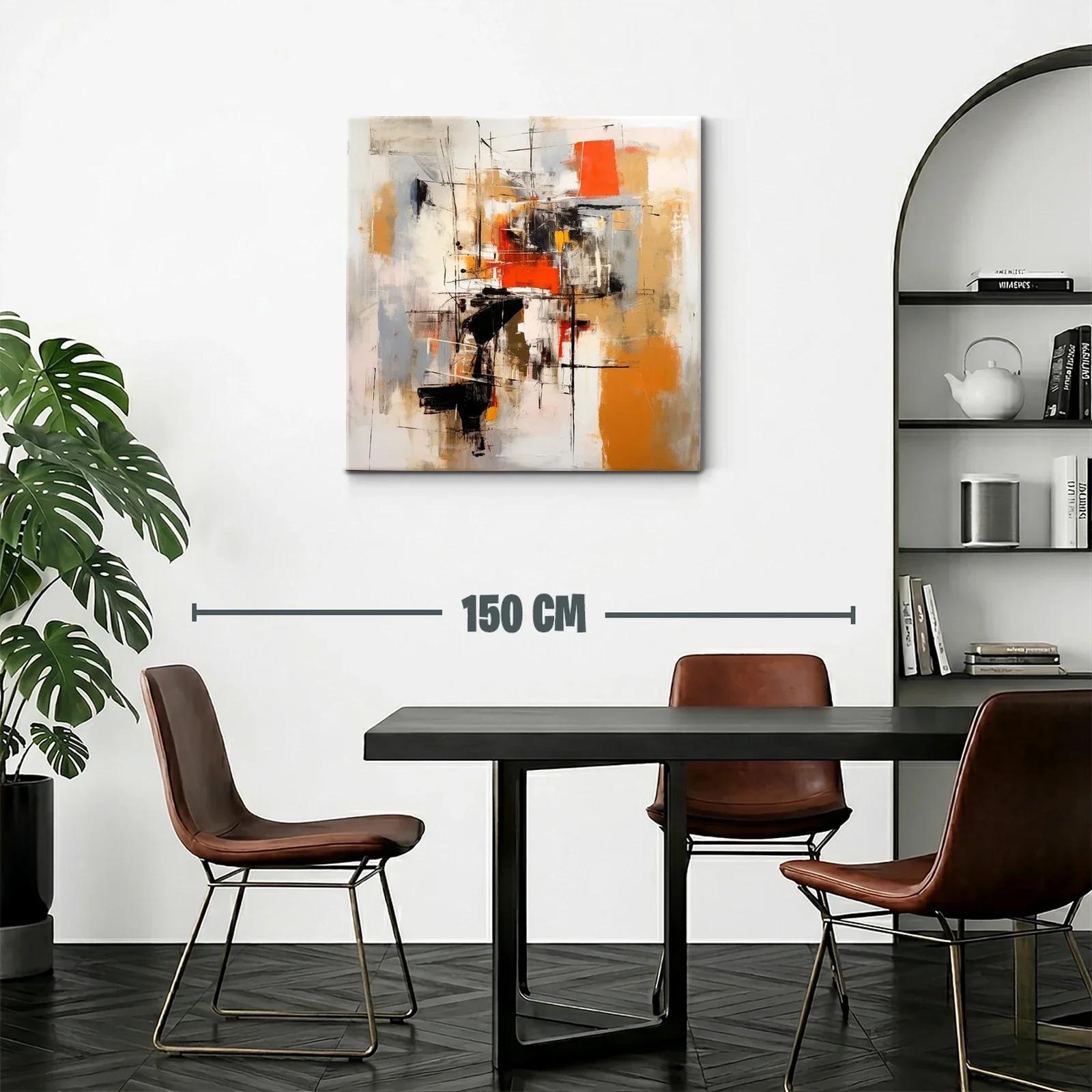 Cuadro abstracto con tonos cálidos y líneas dinámicas — miniatura 2
