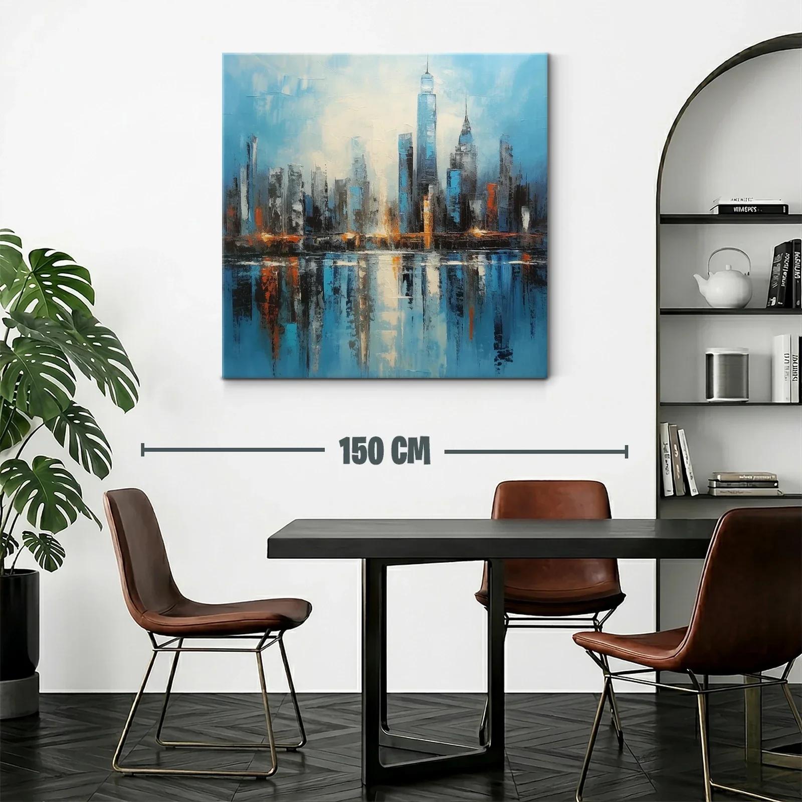 Cuadro panorámico moderno con ciudad reflejada en agua — miniatura 2