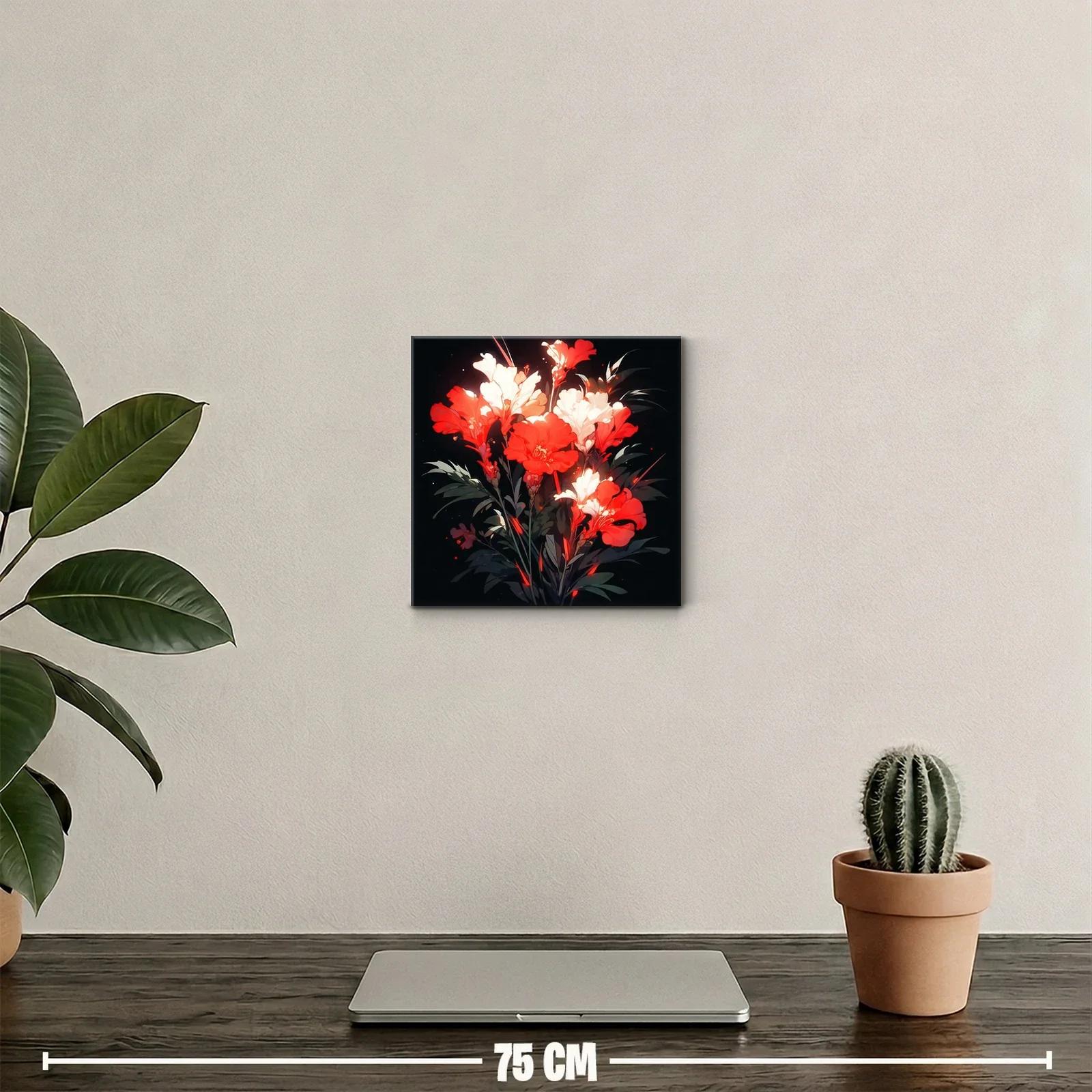 Ramo vibrante de flores rojas y blancas sobre fondo oscuro — miniatura 2