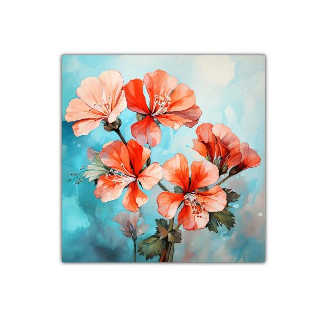 Floral vibrante con tonos coral y azul celeste