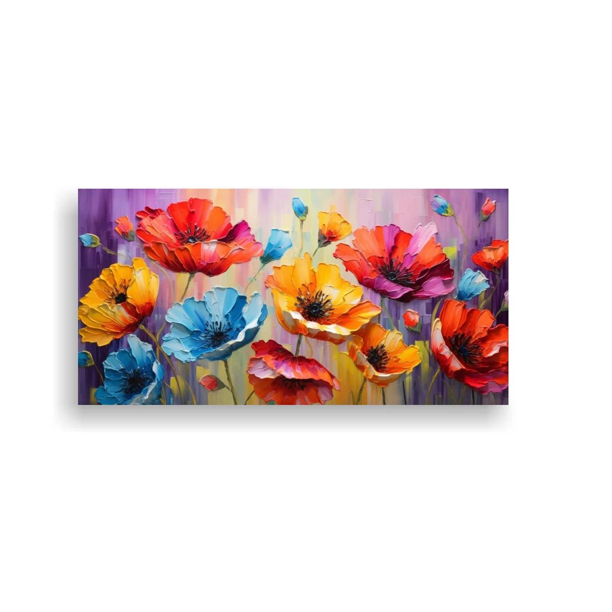 Cuadro amapolas de colores con corolas abiertas y capullos