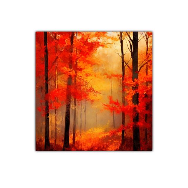 Bosque en otoño con intensos tonos cálidos y neblina suave