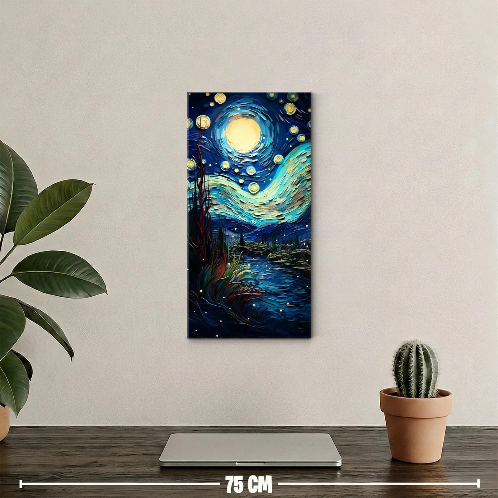 Cuadro luna llena sobre paisaje nocturno con remolinos azules — miniatura 2