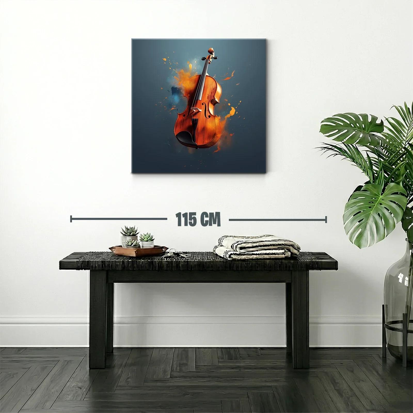 Violín con efectos de pintura vibrante sobre fondo azul — miniatura 2