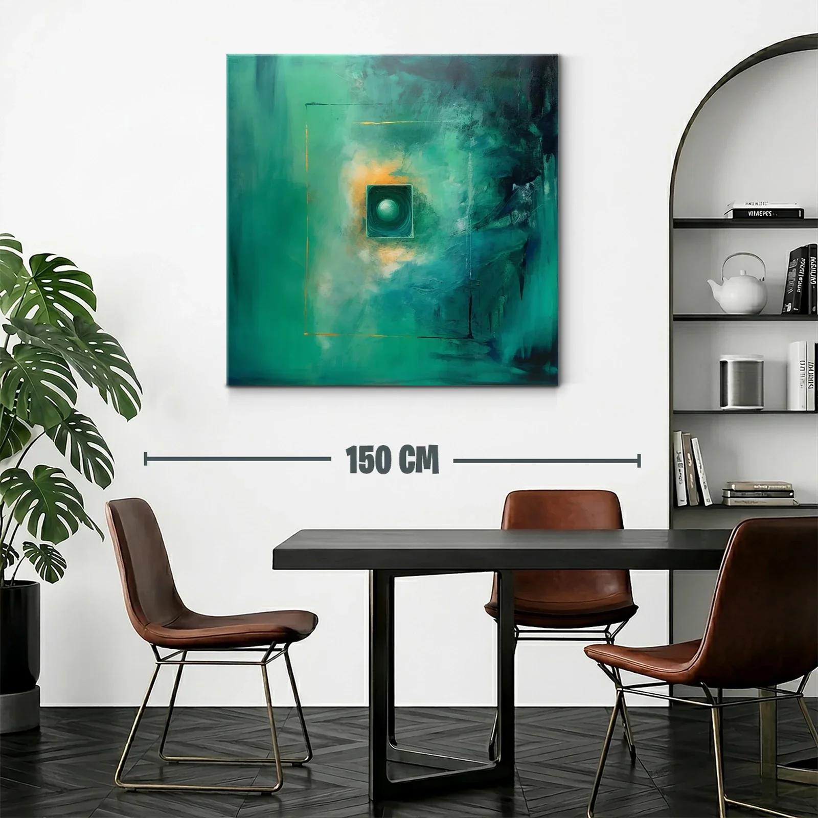 Cuadro abstracto con tonos verdes y destellos dorados — miniatura 2