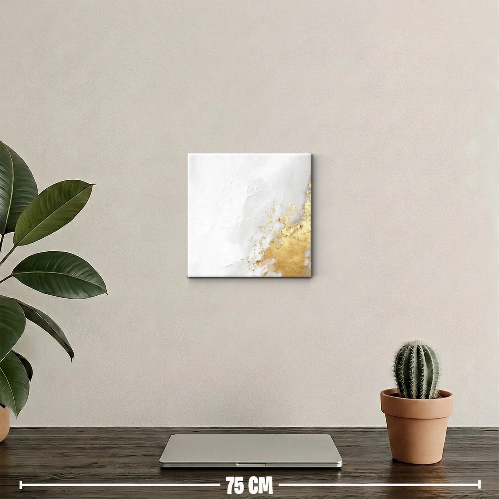 Cuadro decorativo abstracto con textura blanca y dorada — miniatura 2
