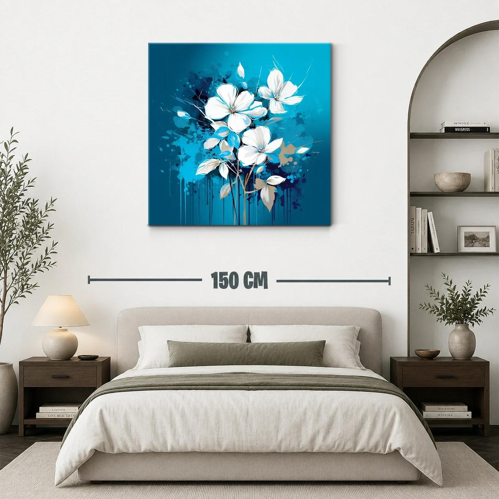 Flores blancas sobre fondo azul vibrante con salpicaduras — miniatura 3
