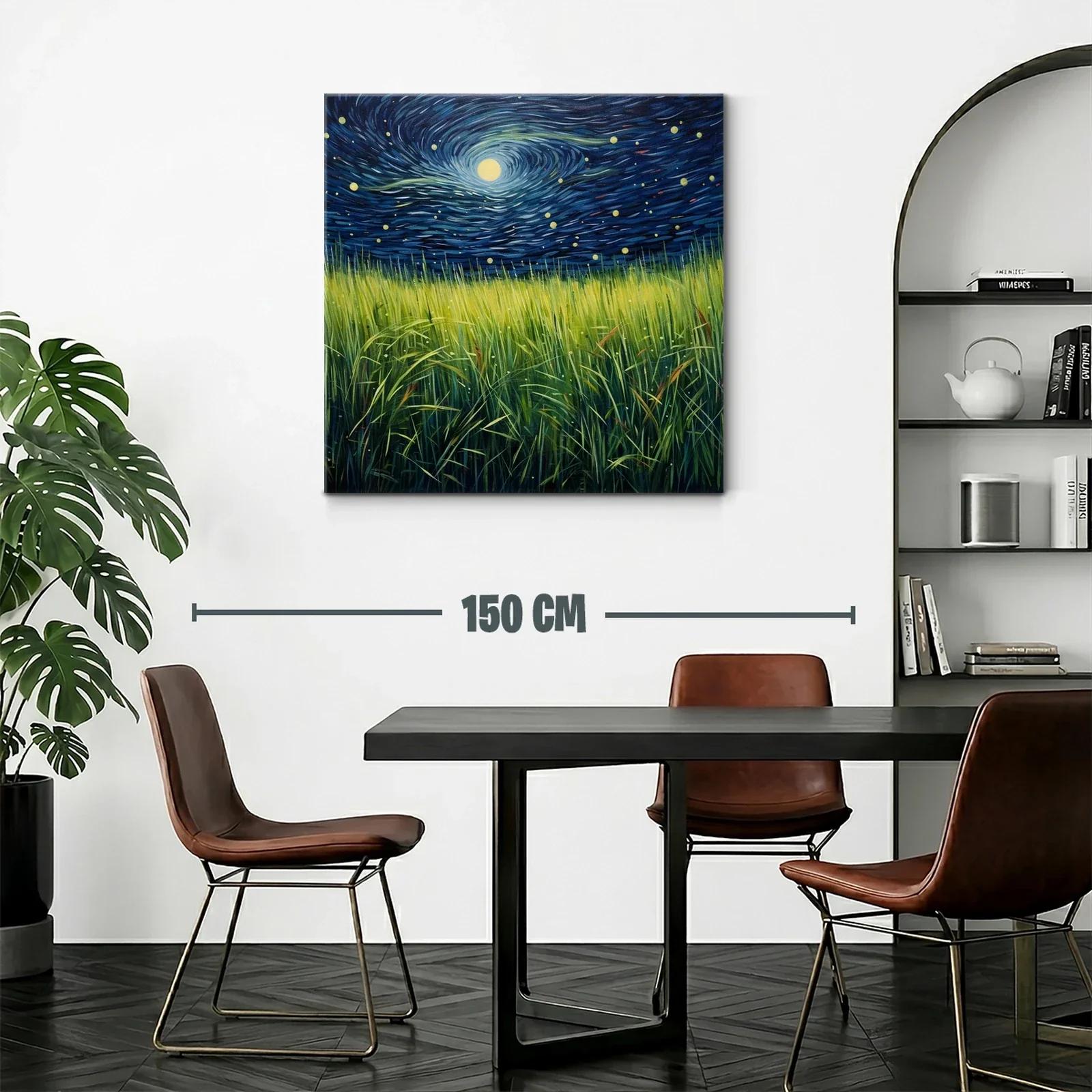 Cielo nocturno con campos de hierba iluminada por la luna — miniatura 2