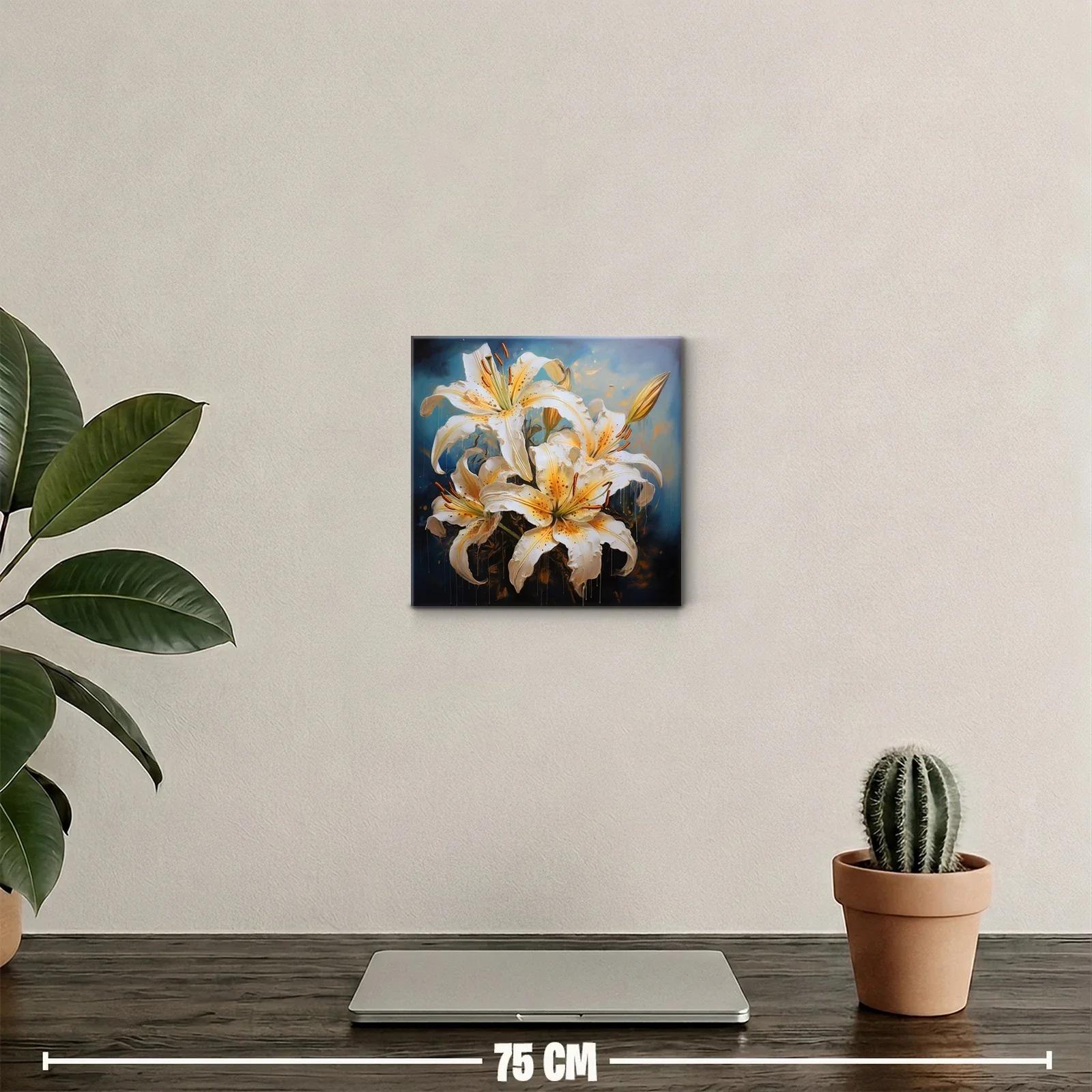 Cuadro decorativo con delicados lirios blancos y dorados — miniatura 2