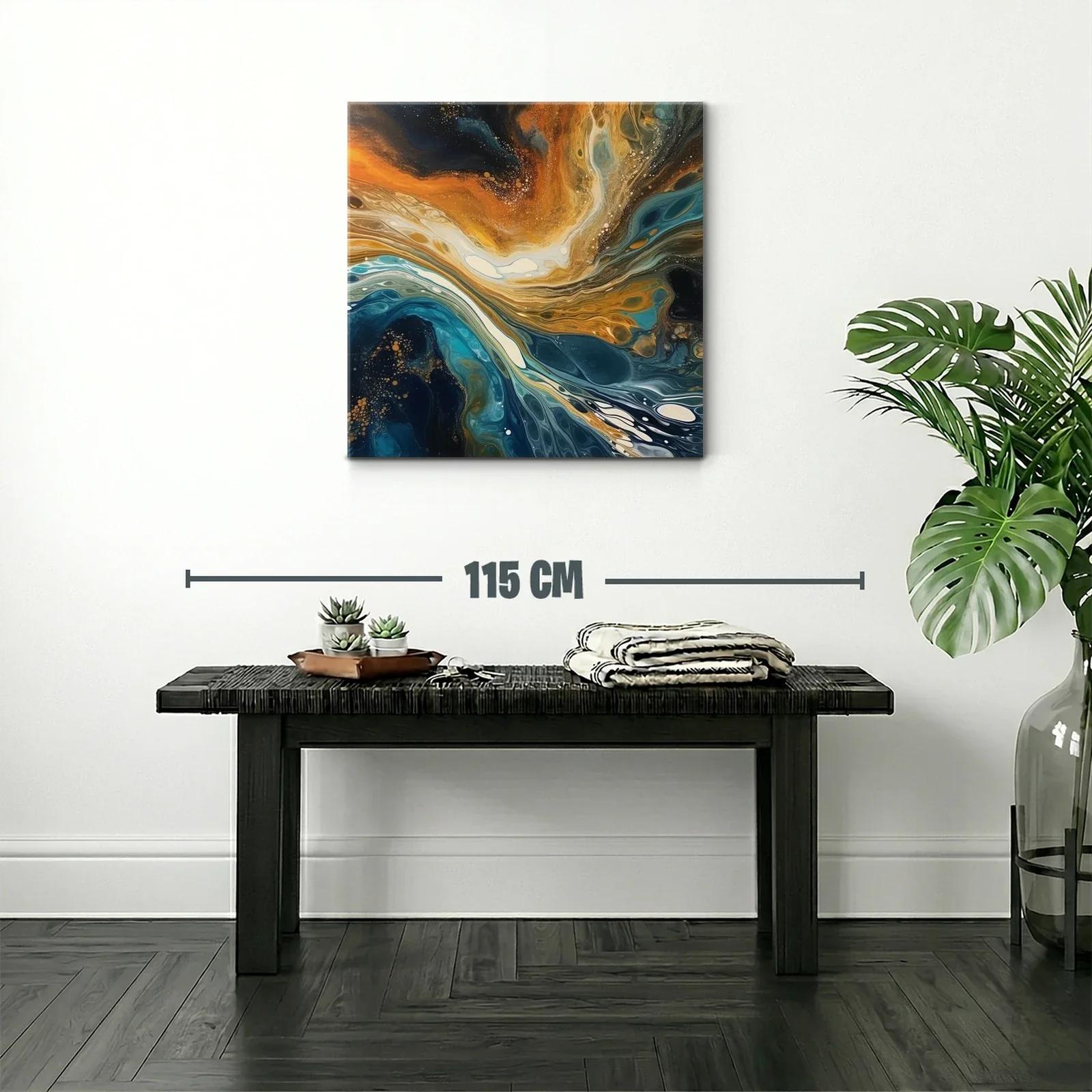 Cuadro abstracto con tonos azules y naranjas vibrantes — miniatura 2