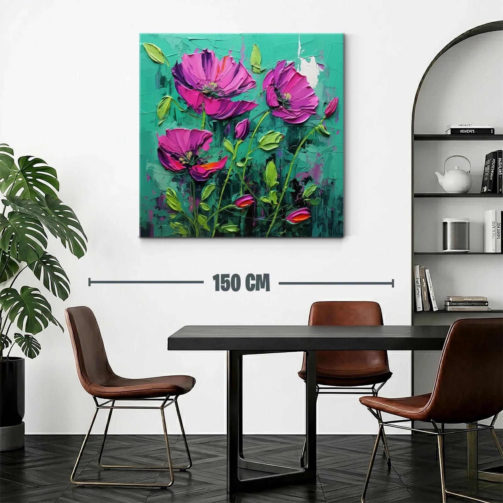 Cuadro con flores fucsias vibrantes sobre fondo verde — miniatura 2