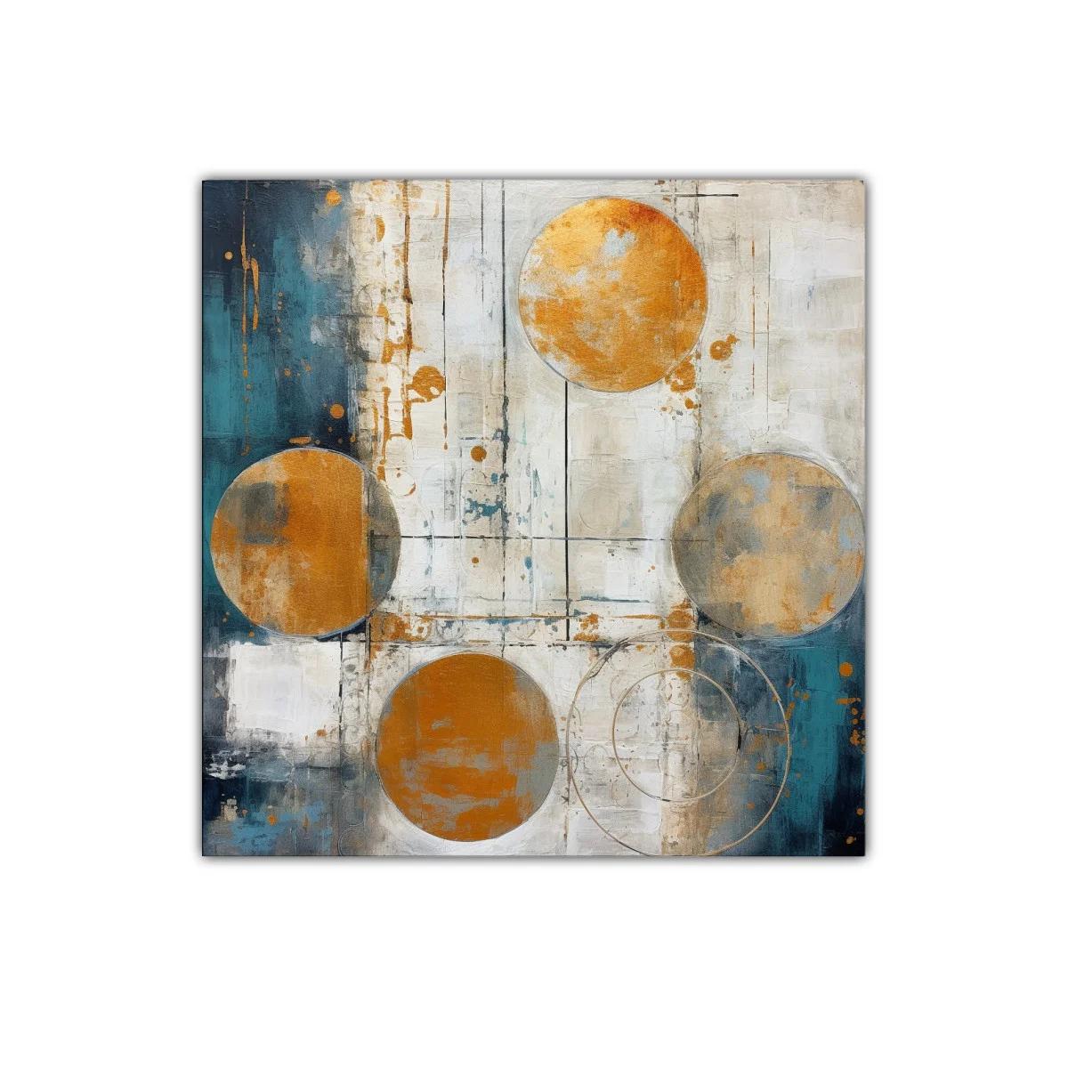 Cuadro decorativo con círculos en tonos cálidos y azul profundo