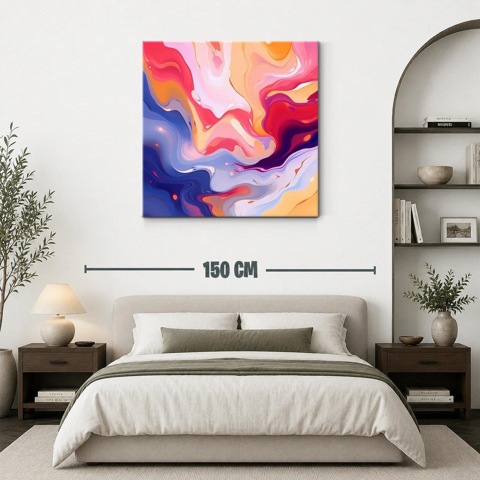 Cuadro abstracto con formas fluidas en tonos cálidos y fríos — miniatura 3
