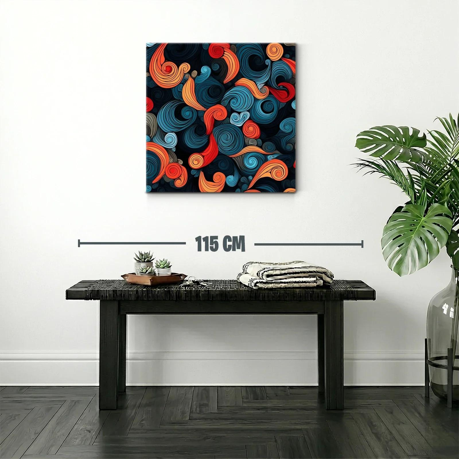 Cuadro abstracto con remolinos en tonos cálidos y fríos — miniatura 2