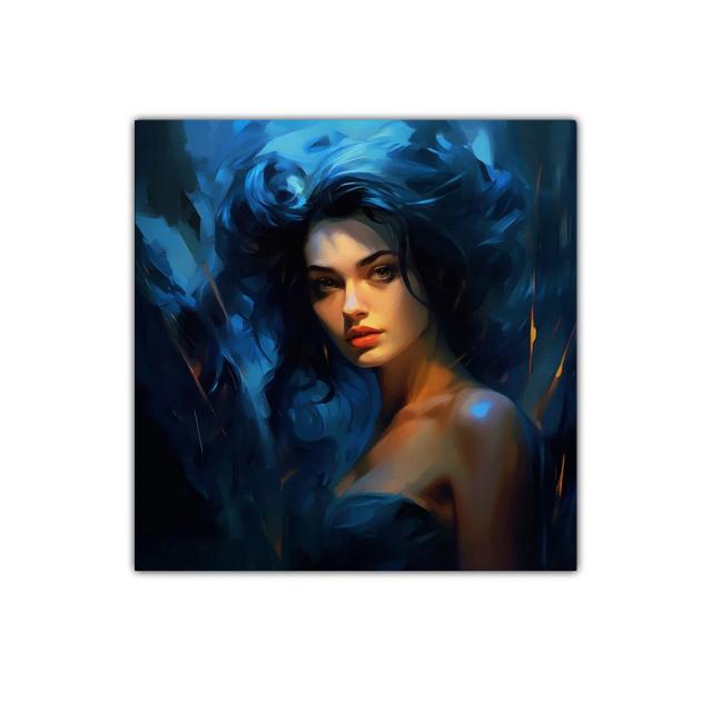 Retrato femenino con luces y sombras en tonos azules